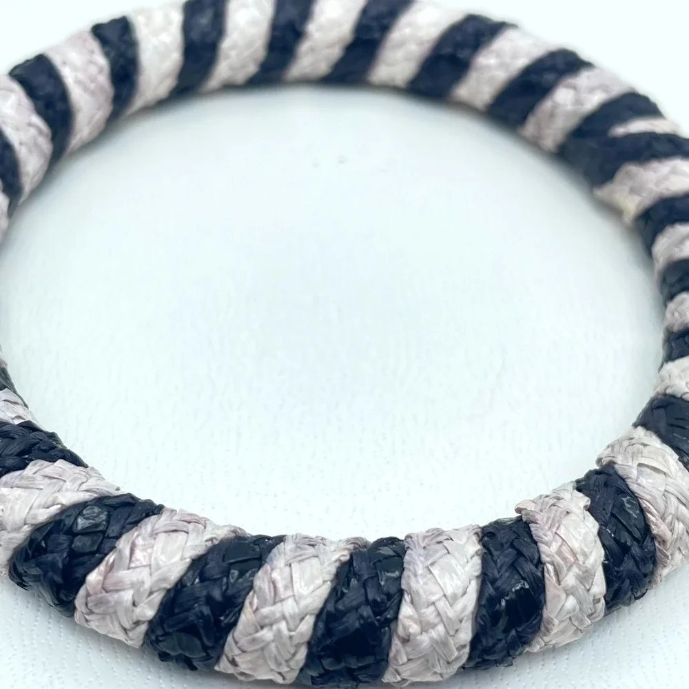 Bohemian Black White Eco-Chic Thin Woven Braided Rope-Style Bangle Bracelet - Picture 6 of 14